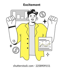 Cycle of investor emotions. Excitement of character throughout the cycle in share market. Emotional roller coaster of investing. Flat vector illustration