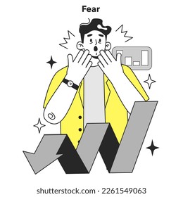 Cycle of investor emotions. Fear of character throughout the cycle in share market. Emotional roller coaster of investing. Flat vector illustration