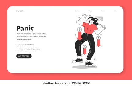 Cycle of investor emotions web banner or landing page. Panic of character throughout the cycle in share market. Emotional roller coaster of investing. Flat vector illustration