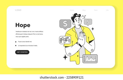 Cycle of investor emotions web banner or landing page. Hope of character throughout the cycle in share market. Emotional roller coaster of investing. Flat vector illustration
