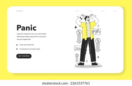 Cycle of investor emotions web banner or landing page. Panic of character throughout the cycle in share market. Emotional roller coaster of investing. Flat vector illustration