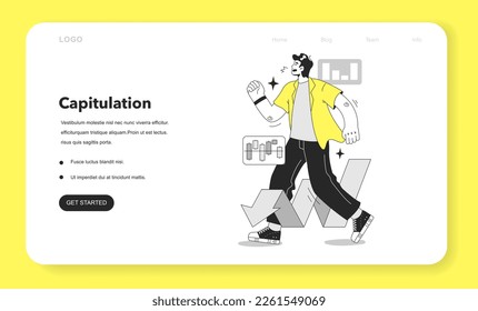 Cycle of investor emotions web banner or landing page. Capitulation of character throughout the cycle in share market. Emotional roller coaster of investing. Flat vector illustration