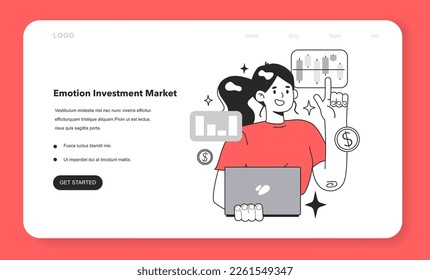 Cycle of investor emotions web banner or landing page. Emotions and feelings of character throughout the cycle in share market. Emotional roller coaster of investing. Flat vector illustration