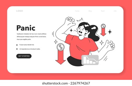 Cycle of investor emotions web banner or landing page. Panic of character throughout the cycle in share market. Emotional roller coaster of investing. Flat vector illustration