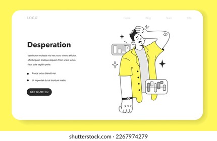 Cycle of investor emotions web banner or landing page. Desperation of character throughout the cycle in share market. Emotional roller coaster of investing. Flat vector illustration
