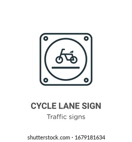 Icono vectorial de contorno de símbolo de carril de ciclo. Icono de señalización de carril de ciclo negro de línea delgada, ilustración de elemento simple de vector plano a partir del concepto de señales de tráfico editable trazo aislado en fondo blanco