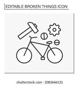 Cycle Line Icon. Repair Broken Bicycles. Recover By Instruments. Maintenance Works.Broken Things Concept. Isolated Vector Illustration. Editable Stroke