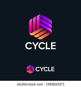 Cycle logo. Three ribbons, intertwined elements, infinity, looping, rotation, solid figure.
Monogram for business, internet, online shop, label or packaging.