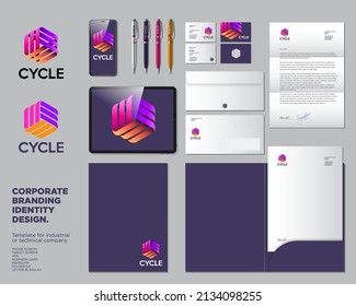 Cycle logo. Three ribbons, intertwined elements, infinity, looping, rotation. Identity, corporate style.