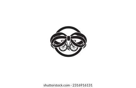 Fahrradlogo. Drei Bänder, miteinander verflochtene Elemente, schwarz-einfarbige Symbol auf weißem Hintergrund