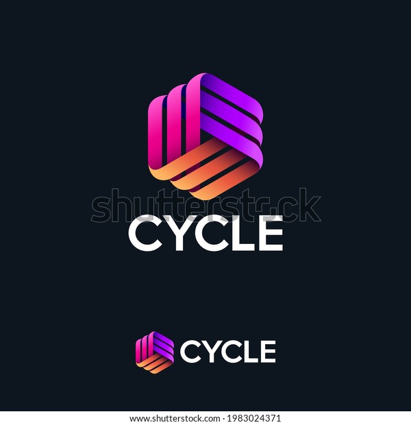Cycle logo. Three ribbons,\
intertwined elements, infinity, looping, rotation, solid\
figure.\
Monogram for business, internet, online shop, label or\
packaging.