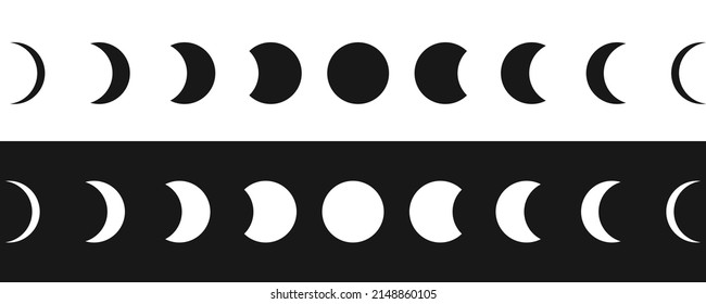 Cycle moon phase simple icon set. Isolated on white background.  Vector Illustration eps10