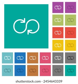 Cycle multi colored flat icons on plain square backgrounds. Included white and darker icon variations for hover or active effects.