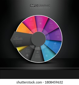 Cycle and Partition color gradient chart origami paper color info-graphic template for diagram presentation chart and business concept with element options on Dark Background