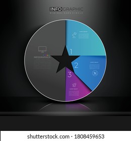 Gradiente de color de círculo y partición gráfico de color de papel de origami plantilla info-gráfica para la gráfica de presentación de diagrama y concepto de negocio con opciones de elemento sobre fondo oscuro