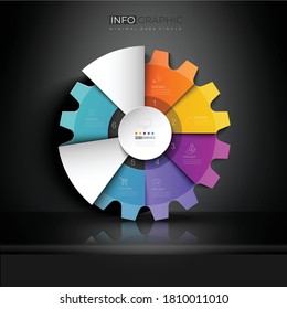 Cycle and Partition color gradient chart origami paper color info-graphic template for diagram presentation chart and business concept with element options on Dark Background
