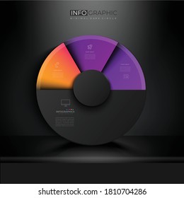 Cycle and Partition color gradient chart origami paper color info-graphic template for diagram presentation chart and business concept with element options on Dark Background
