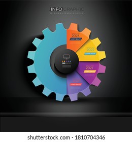 Gradiente de color de círculo y partición gráfico de color de papel de origami plantilla info-gráfica para la gráfica de presentación de diagrama y concepto de negocio con opciones de elemento sobre fondo oscuro