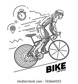 Cycle race. Dynamic pose. Vector illustration on the linear outline style