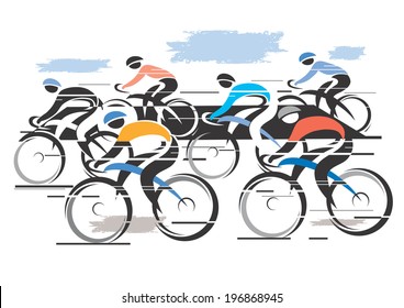 Cycle race peleton Colorful vector illustration of cycling race with six bike riders. 