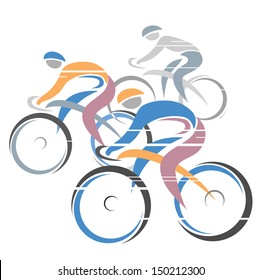 Cycle race.Colorful cycling race with three bike riders. Vector illustration. 