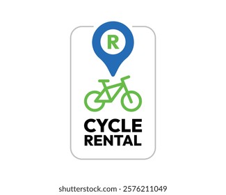 Cycle Rental Sign with Pin Symbol Best Quality Vector Art for Indicating Bike Rental Locations