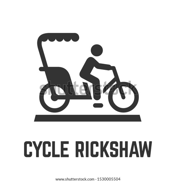 Cycle rickshaw\
or bike taxi icon with velotaxi and driver, human powered pedicab\
or carry bikecab for hire\
symbol.