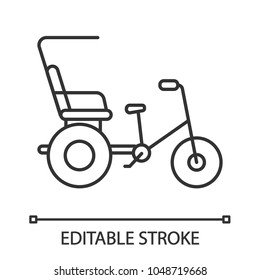 Cycle rickshaw linear icon. Thin line illustration. Velotaxi, pedicab. Contour symbol. Vector isolated outline drawing. Editable stroke