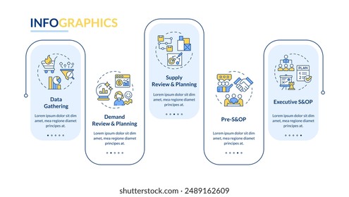 Cycle of SOP process blue rectangle infographic template. Data visualization with 5 steps. Editable timeline info chart. Workflow layout with line icons