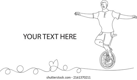 cycle stunt vector, bicycle illustration silhouette, outline sketch drawing of young boy doing balancing on unicycle, unicycle vector silhouette logo