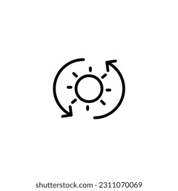 Cycle with sun. Vector line icon black and white with green eco energy theme