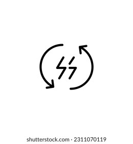 Cycle with thunder. Vector line icon black and white with green eco energy theme