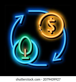 cycle of trees and money neon light sign vector. Glowing bright icon cycle of trees and money sign. transparent symbol illustration