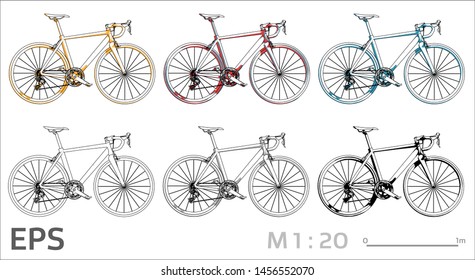 cycle vector icons set for architectural drawing and illustration. road bike vector