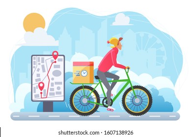 Cycle Winter Extreme Delivery Flat Vector Illustration. Courier On Bicycle Cartoon Character. Ecological Express Shipping Service. Cyclist Carrying Parcel. Cold Weather Man Driving With Package