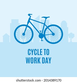Cycle to Work Day vector. Blue bicycle icon vector. Bike silhouette icon isolated on a blue city skyline background. Important day