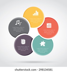 Cycles Infographic, Diagram cyclic business process or workflow for success project 
and other Your variant. Vector illustration template with text areas on five positions.