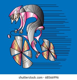 Cyclette Future. Racing cyclist running at full speed to be the first past the post. Editable files in AI and EPS formats included.
