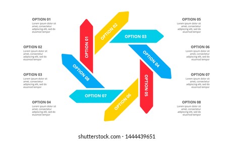 Cyclic arrows infographic. Modern infographic design template with 8 options, steps or parts. Flat vector illustration for business presentation.