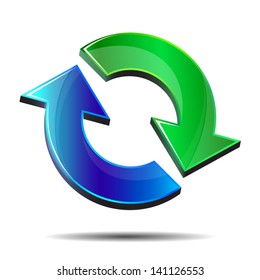 Cyclic blue and green isometric arrows  - icon isolated on white background. Stylized recycle symbol. Vector.
