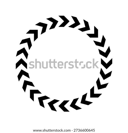 Cyclic closed circular arrow of the chevron, isolated on a white background, vector illustration. Graphic black arrow frame, refresh icon. A circle of chevrons around the circumference