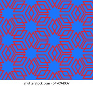 Cyclic cubes. vector illustration depicting three-dimensional model of a cube. Seamless texture. blue, red color. For the interior design, wallpaper, printing, textile industry.