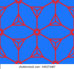 Cyclic cubes. vector illustration depicting three-dimensional model of a cube. Seamless texture. blue, red color. For the interior design, wallpaper, printing, textile industry.