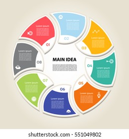 Cyclic diagram with eight steps and icons. eps 10