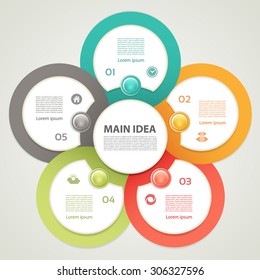 Cyclic diagram with five steps and icons. eps 10