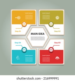 Cyclic diagram with four steps and icons. Infographic vector background. eps 10