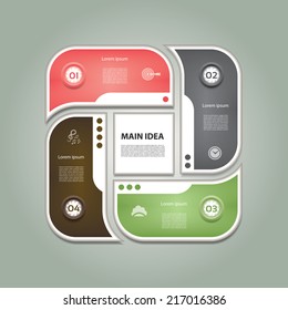 Cyclic diagram with four steps and icons. Infographic vector background. eps 10