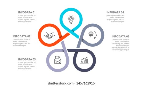 Cyclic diagram infographic with circles. Modern infographic design template with 5 options, steps or parts. Flat vector illustration for business presentation.