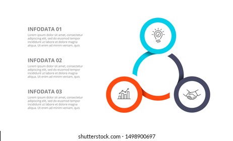 Cyclic diagram infographic with circles. Modern infographic design template with 3 options, steps or parts. Flat vector illustration for business presentation.