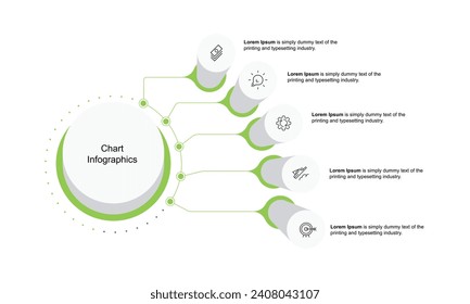 Cyclic diagram infographic with circles. Modern infographic design template with 5 options, steps or parts. Flat vector illustration for business presentation.